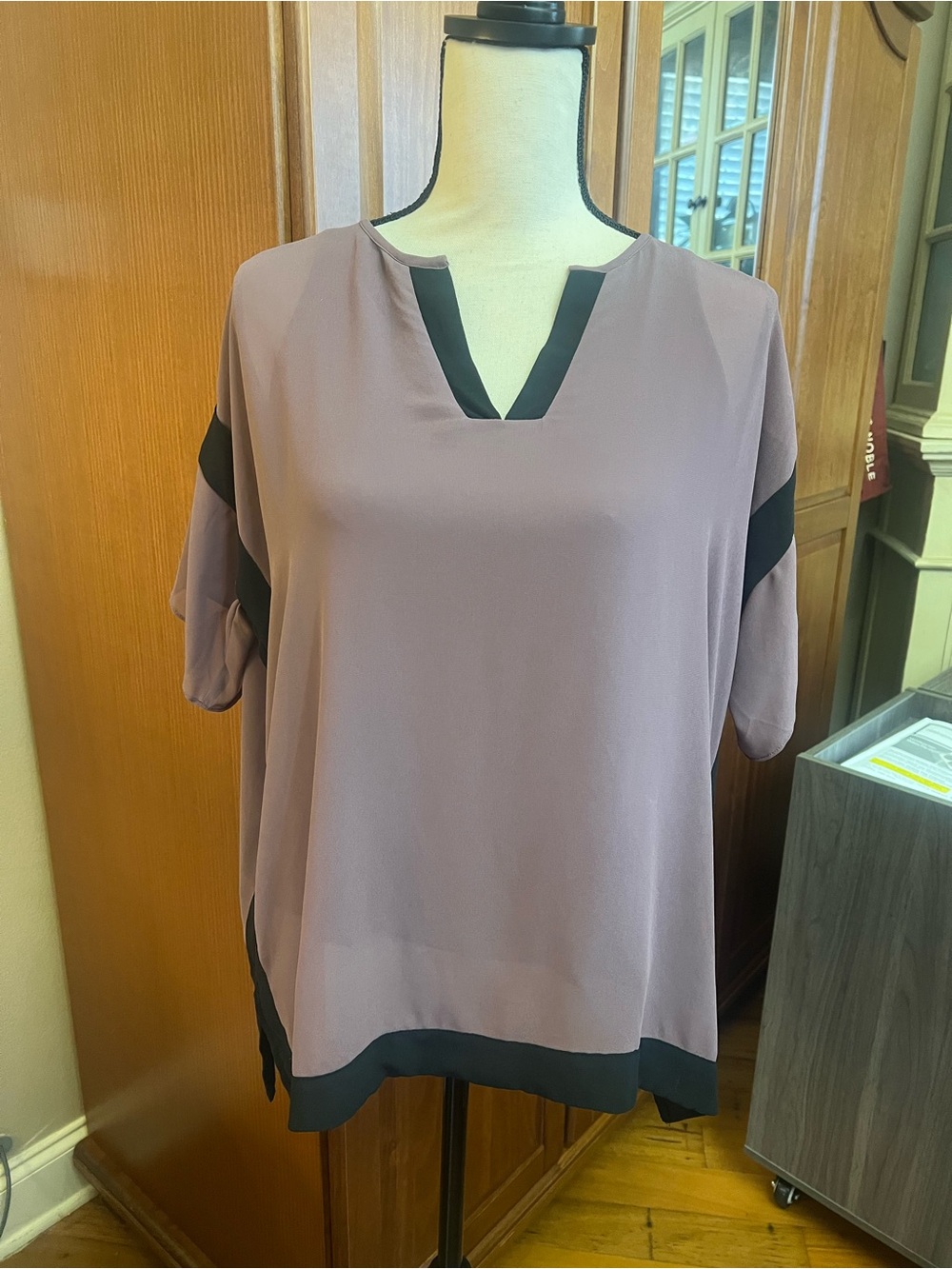 fab'rik Mauve Blouse with Black Trim